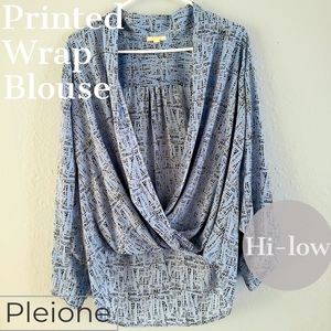 Pleione Printed Wrap Blouse Hi-Low Size Small